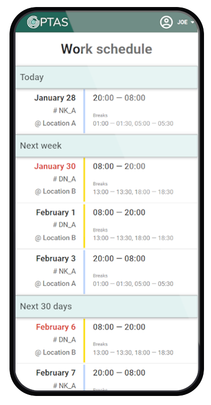 Employees can view schedules on OPTAS app
